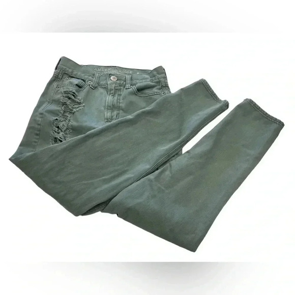 American Eagle Distressed Skinny Light Green High Rise Jeans Size 0 - Picture 9 of 11